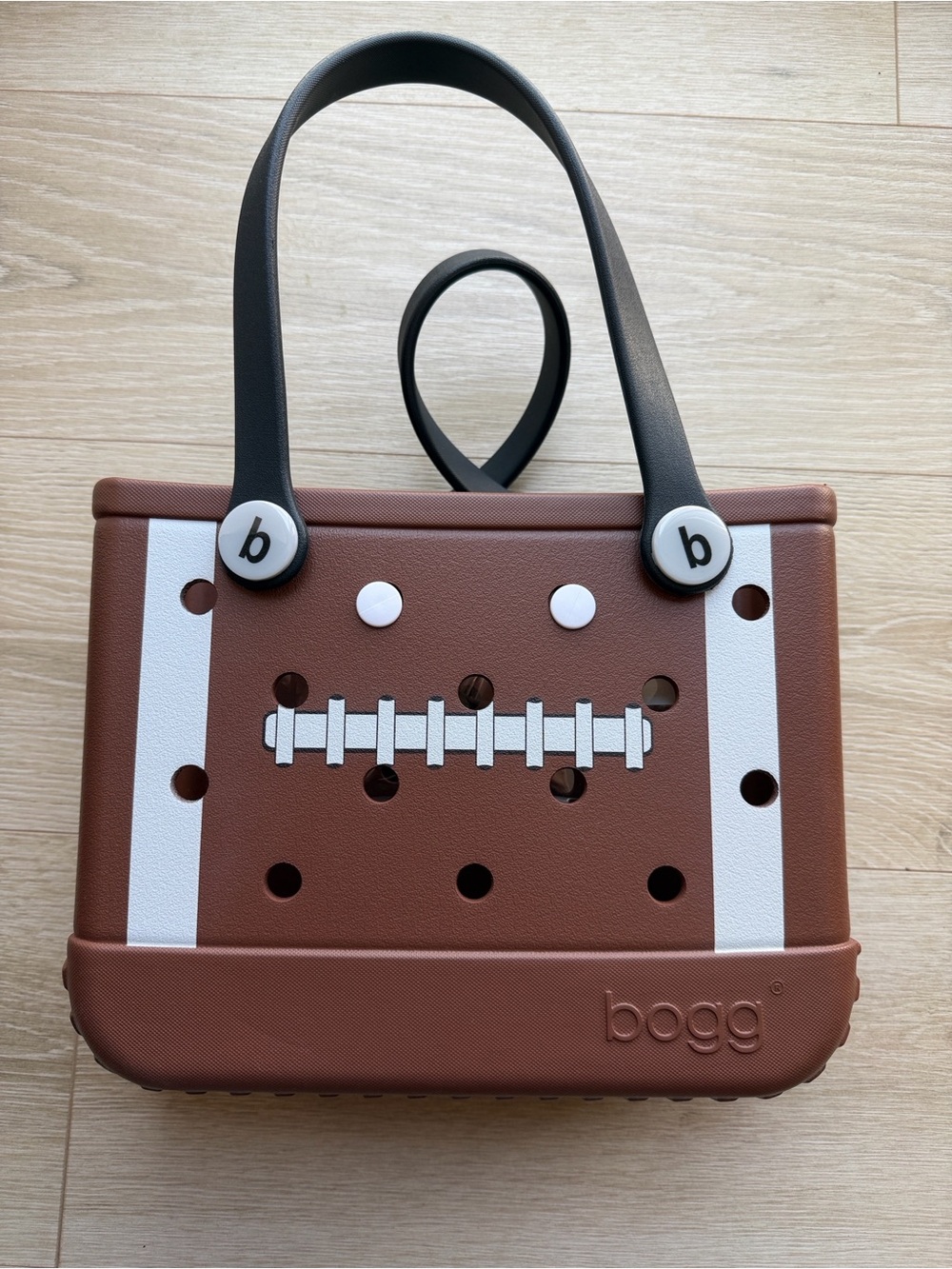 Bitty Bogg Brown Football Tote Bag with Black Handles